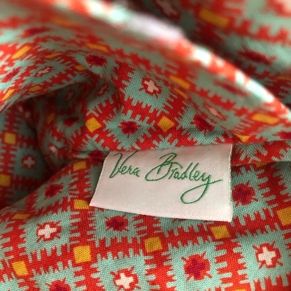 Vera Bradley quilted cotton short tote east west hand bag orange red paisley - Picture 7 of 9